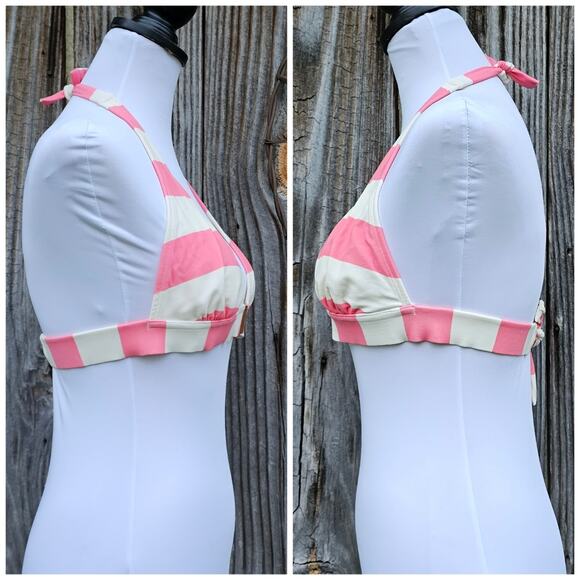 Triangle Bikini Top Pink White Wide Stripe VIX Size M Halter Tie Swim Beach - Picture 2 of 8